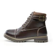 Men's  Motorcycle Combat Oxford Boots Fur Lining Warm Zipper Boots - Màu nâu Sô-cô-la - Xem 3