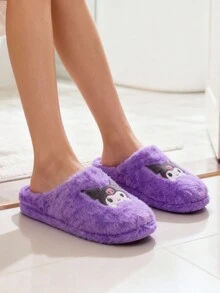 SANRIO 三丽鸥  女士闭趾可爱保暖防滑平底毛绒拖鞋，适合冬季室内穿着，三丽鸥鞋，毛绒拖鞋，蓬松拖鞋 - 紫色 - 查看 3
