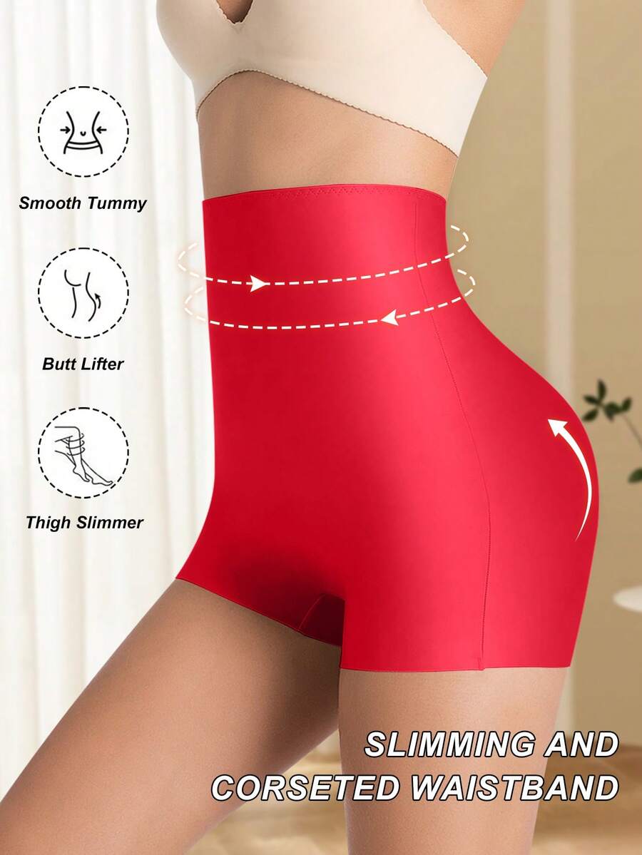 New Fashionable & Comfortable High Waist Seamless Shaping Panties, Tummy Control, Butt Lifting, Slimming Shorts For Women - Red - View 1