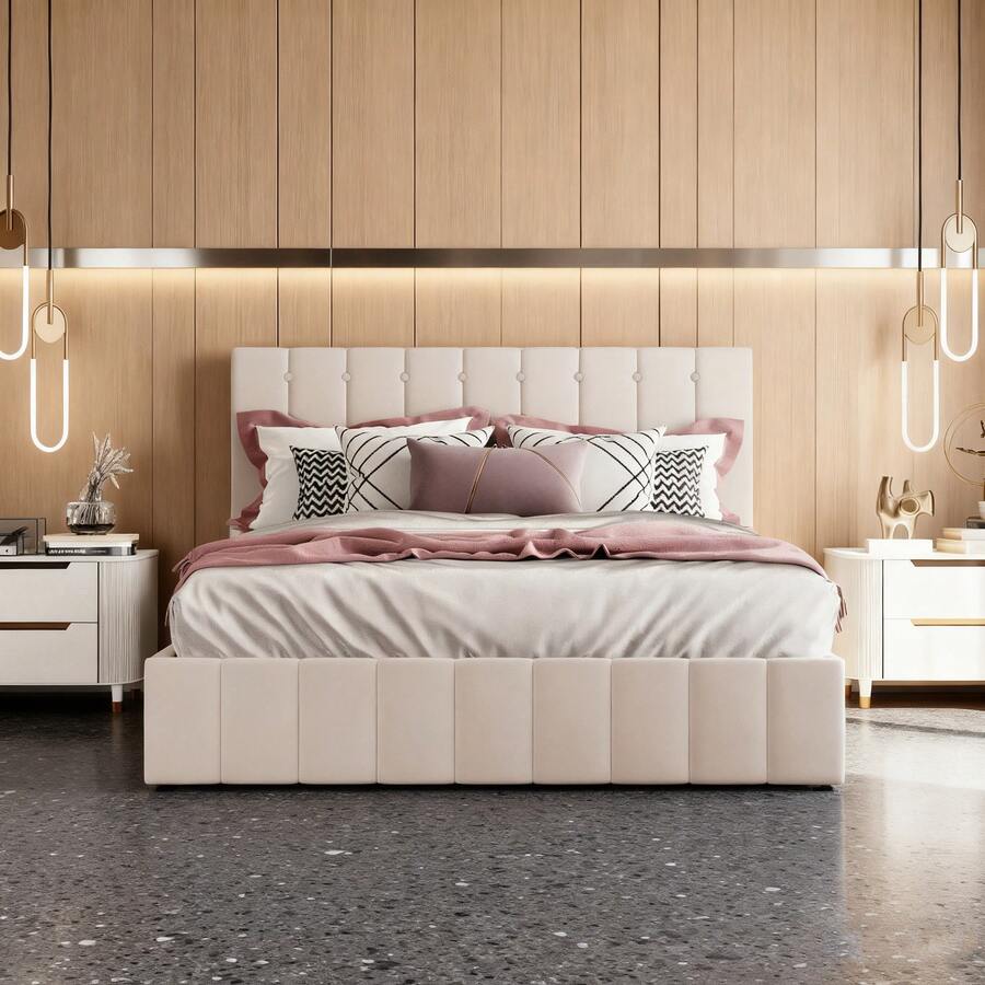 Bed Frames - Cream White + Upholstered - View 1