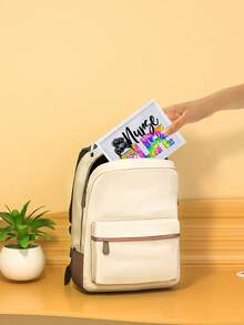 一款大容量网眼化妆包，有5种颜色可选，配有拉链，印有护士、生活、听诊器、口罩等图案。它是一款多功能视觉化妆收纳包、文件多用途旅行包、沙滩手提包。