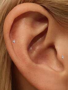 EleRunis 1PC 925 Sterling Silver Dainty Prong Setting Stud 18K Gold Plated Cartilage Helix Tragus Piercing Hypoallergenic Earring Jewelry Gift For Women Girls Daily Wear Wedding Party Engagement - Silver - View 4