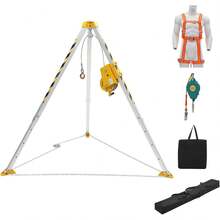 Confined Space Tripod Kit - 1200LB Winch With 8' Legs & 98' Cable, Includes 33' Fall Protection & Harness For Rescue Operations, Traditional Confined Spaces Safety. - Silver - View 1