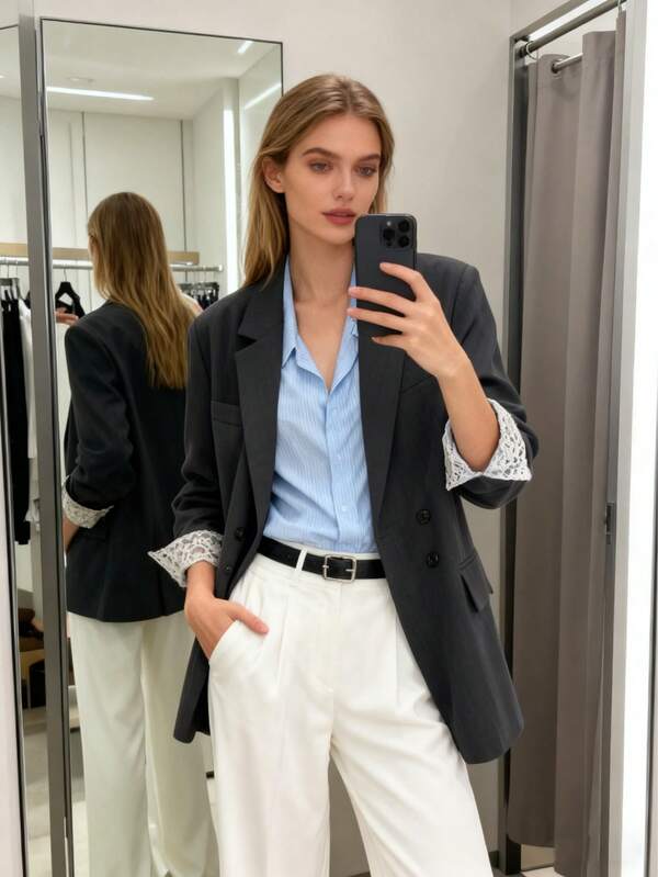 Petite Women's Gray Blazer Jacket, 2025 New Spring/Autumn Casual High-Quality Stylish Suit Top