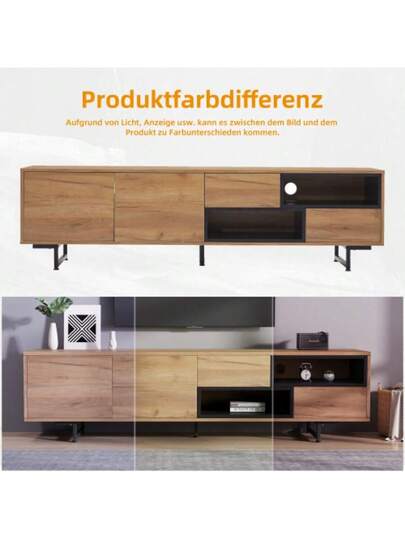 Low TV Cabinet Multiple Storage Functions, Wood ed Particleboard, Open Space Ladder Compartments, Accommodates Up To 70 Inch TVs, 173 38 48 Cm view 6