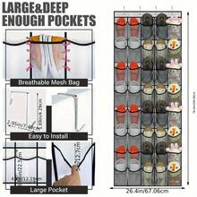 40 Pockets Large Over The Door Hanging Storage Rack - Gray Mesh With Non-Slip Hooks For Shoes, Travel Essentials, Cruise Packing, Dorm Room Organization, Utility Closet And Laundry Space, Easy Access Door Organizer, Lightweight Durable Mesh, Space-Saving Hanging Shelf For Small Apartments, Perfect For Entryways, Mudrooms, Bathrooms; Keeps Shoes, Accessories, And Cleaning Supplies Upright; Easy Installation With Included Hangers; Durable Mesh Construction For Everyday Use - Dark Grey - View 10