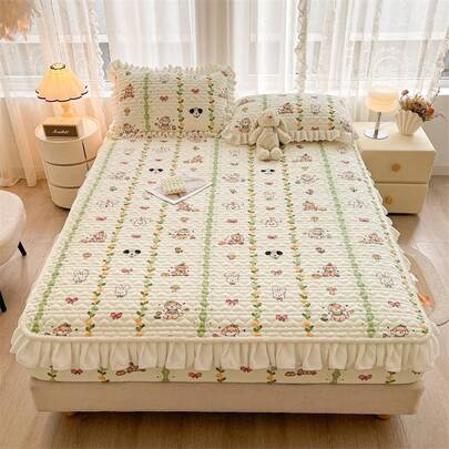 冬レースミルクベルベットベッドシートキルティング暖かいシーツ肥厚ベッドカバーセット滑り止めシモンズマットレスプロテクター