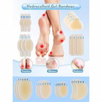 24/8片装凝胶泡沫绷带，粘性水胶体垫，足部护理，耐用防水护理垫，凝胶泡沫隐形，各种尺寸，可用于身体各部位，家庭、聚会、圣诞节必备