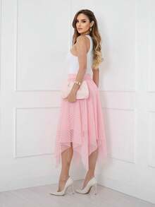 Elegance Tulle Midi Skirt With Polka Dots Code 127 - Baby Pink - View 3