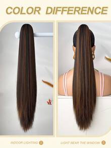 Tóc giả buộc đuôi ngựa hình móng vuốt dài 24 inch màu đen với kẹp tóc thẳng màu nâu, kiểu tóc giả tổng hợp tự nhiên, thích hợp cho các bữa tiệc của phụ nữ và sử dụng hàng ngày - Hai tông màu - Xem 11