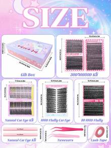 1700PCS D Curl Lash Clusters Extension Kit, DIY Lash Clusters False Eyelash Kit, Including 9-18mm 30D, 40D, 50D Individual Lash Clusters, Comes With Lash Glue, Sealant, Tweezers, Lash Brush, Beauty Tape, Suitable For Personal Use (9-18mm Size Kit), Lash Clusters Kit, False Lashes, Eyelashes, Fake Lashes - màu đen - Xem 2