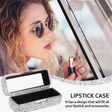 GlossyPop Lipstick Case With Mirror, Bling Crystal Lipstick Case Diamonds Makeup Cosmetic Storage Box Holder For Purse Ladies Fashion (Silver Color) - Bạc - Xem 5