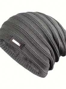 Gorro de punto para hombre de otoño/invierno, gorro de punto acanalado y cálido de moda, gorro de lana con forro térmico grueso