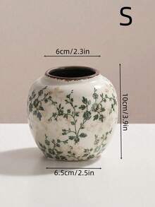 1pc Handmade Vintage Green Crackle Glaze Ceramic Vase - Featuring Handcrafted Crackle Texture, Creating A Rustic Farmhouse Floral Centerpiece Effect, Boho Style Home Decor, Suitable For Living Room, Study, Office Desk, Can Hold Dried/Fresh Flowers, New Chinese Zen Home Decor Vase