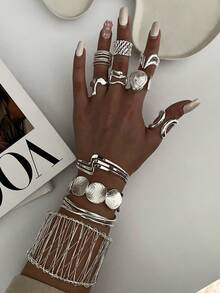 3pcs/Set Vintage Punk Geometric Line Design Bangle Bracelet Set, Fashion Accessory For Dates, Parties, Festivals, Birthdays, Everyday Wear