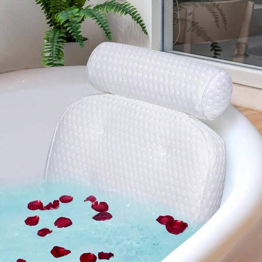 Almohada de bao para baera, baera de hidromasaje, y spa en el hogar, almohada de spa para mujeres y hombres, con malla de aire 4D transpirable, ayuda a apoyar la cabeza, el cuello y la espalda - Cuadrado-blanco - Ver 1