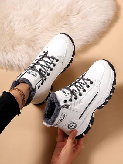 بوت شتوية جديدة للنساء للخارج، مزودة بسحاب، دافئة، مانعة للانزلاق، ذات نعل سميك، بوت رياضية كاجوال للثلج