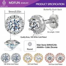 MDFUN 18 Karat Weißgold beschichtetes Tennis Armband und 6mm Kubikzirkonia Ohrringe Set, 3mm runde Kubikzirkonia für Frauen und Männer