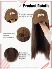 18 英寸帽子长直发假发带棒球帽可调节棒球帽合成卷发初学者友好自然造型适合日常使用 - 彩色 - 查看 3