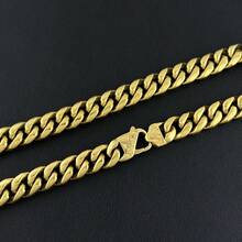 Men's 10mm Heavyweight 18K Gold Plated  Stainless Steel Cuban Link Chain Necklace - Interlocking Link Street Style Durable Men's Jewelry For Valentine's Day, Sports Events & Casual Attire - Luxury Gift For Men (Hip-Hop Style, Year-Round Versatile, 18K Gold Plated Plated Miami Cuban Link Chain, Bold Statement Piece, Perfect For Casual & Formal Occasions, Ideal For Gifting) - Comfortable & Durable, - 14毫米寬 - 查看 8