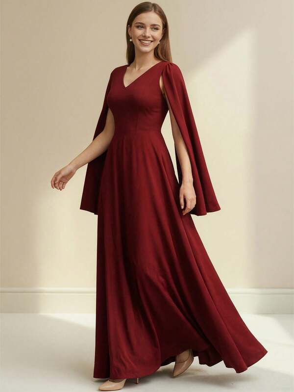 Plus Size Women Solid Color Elegant Party Dress, Long Dress With Slit Zipper, Formal Evening Cocktail Party