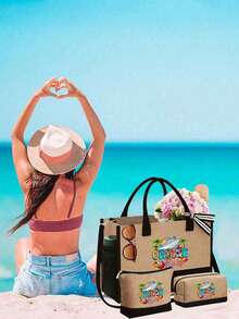 Beach Tote Bag Set For Women, Printed With The Letters' Cruise Life ' Pattern Large Capacity Handbag And Two Makeup Bags,Travel Handbag For Holiday Vacation Weekend Getaway Short Trip,Personalized Birthday Gifts Present For Friend Her, Suitable For Wedding, Birthday, Holiday, Is A Great Gift For Women, Mom, Teachers, Friends, Bridesmaids,Student,Back To School,Gift For Best Friend, Bride Souvenir(With Scarf) - Multicolor - View 9