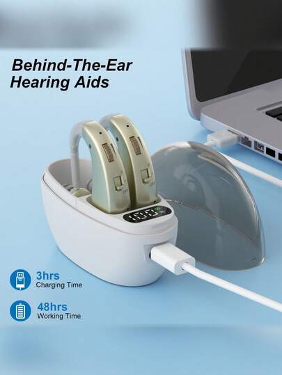 2 piezas Audífonos recargables, dorado, azul, negro, carga USB, 36V máx., batería 30mAh, auriculares de sonido para carga de personas con discapacidad auditiva (sin propiedad inalámbrica)