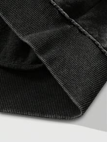 Washed Men's Autumn Drop Shoulder Zip Front Vintage Graphic Print Casual Hoodie, Long Sleeve Top