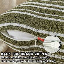 1件装仿毛皮纹理枕套，条纹柔软装饰靠垫套，适用于椅子、沙发、卧室、客厅家居装饰 - 橄欖綠 - 查看 3