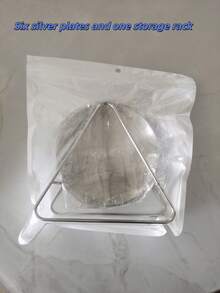 4 件套不锈钢餐盘、骨盘、酱料盘（带托盘架）、学校用品 - 銀色 - 查看 4