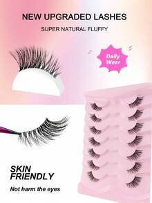 7 Pairs Half Lashes Clear Band 14mm Cat Eye Tail Elongated Lashes 3/4 Corner False Eyelashes Natural Look