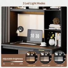HWB Computer Desk With 3 Drawers & Hutch, Executive Office Desk With Power Outlets & LED Reading Light, Black Desk With Storage Shelves For Home Office Work And Study - Xem 3
