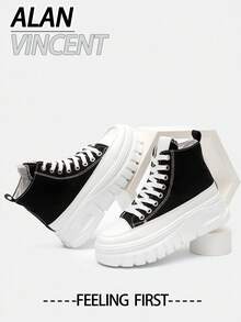 Alan Vincent [Free Return/Exchange][Casual Canvas Shoes Series]New Women's High-Top Lace-Up Canvas Shoes Women's Platform Casual Shoes Comfortable And Fashionable Shoes Student Shoes Casual And Versatile[The Size Runs Small, So We Recommend Choosing One Size Up.]