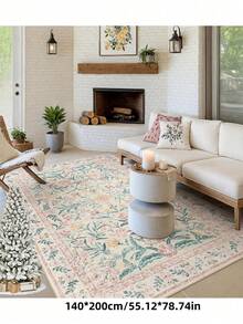 1pc Bohemian Modern Paris Garden Floral Carpet, Suitable For Living Room, Non-Slip Rust Red Printed Vintage Farmhouse Rug, Suitable For Bedroom, Dining Room, Dorm, Office, Home Decor - Hồng - Xem 6