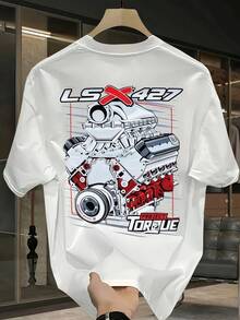 Men's Basic Graphic T-Shirt | Engine Design | Perfect for Car Enthusiasts & Everyday Wear | Great Gift for Holidays | 100% Cotton Fabric | Soft & Comfortable | Unisex Round Neck Tee - Blanco - Ver 4