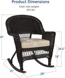 Jeco Rocker - Silla de Mimbre con cojín marrón (2 Unidades), Color marrón - Café exprés - Ver 2
