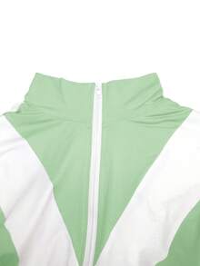 Bộ đồ thể thao phối màu, áo dài tay cạp chun + quần skinny cạp cao dành cho nữ, thích hợp cho mùa xuân. - màu xanh lá - Xem 3