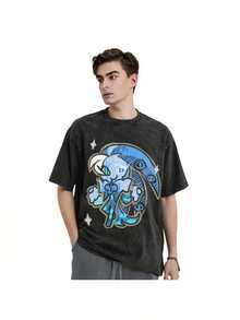 Men Shirts Men & Women'S Vintage Washed T-Shirts - Cookie Run Kingdom Graphic, Loose Fit Cotton Tees With Blue & White Design, Casual Streetwear For All Seasons, Casual Wear| Graphic Tee| Comfortable Fit, Vintage T Shirts Men Clothes - màu đen - Xem 4