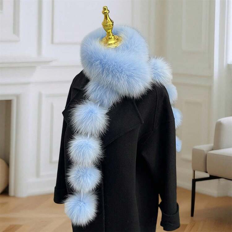 Bufanda de felpa con hebilla magnética para mujer, elegante, de color liso, cálida, para invierno, con cuello peludo, versátil, para uso diario. - azul del lago - Añade 3