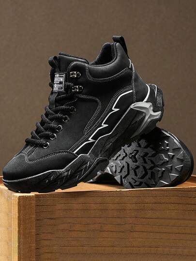 Calçados esportivos masculinos, botas de cano alto, calçados de trabalho antiderrapantes, calçados esportivos casuais da moda, botas de motociclista, vintage, sola grossa, calçados masculinos para atividades ao ar livre