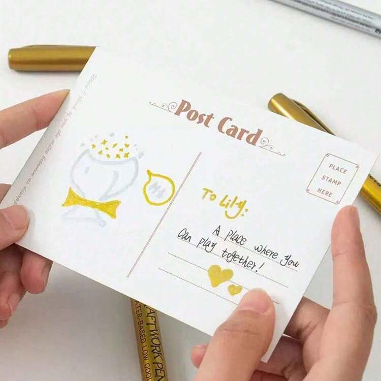 6支/4支/2支/1支套装 优雅金银色书法笔，防水闪光墨水，适用于婚礼、生日、母亲节贺卡、感谢卡、邀请函、信封和DIY手工制作，邀请函笔，马克笔 - 彩色 - 查看 3