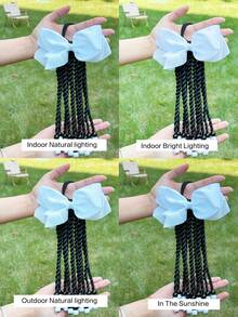 1pc Kids Ponytail With Beads Braids Hair Extension Detachable Synthetic Curly Hairpieces With Bows Protective For Girls Toddler - Natural Black - View 11