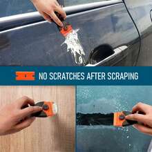 Herramienta de limpieza de vidrio para autos, raspador para ventanas de coche, raspador sin arañazos con cuchillas de metal y plástico, raspador para horno y placa de cocina - Naranja - Ver 3