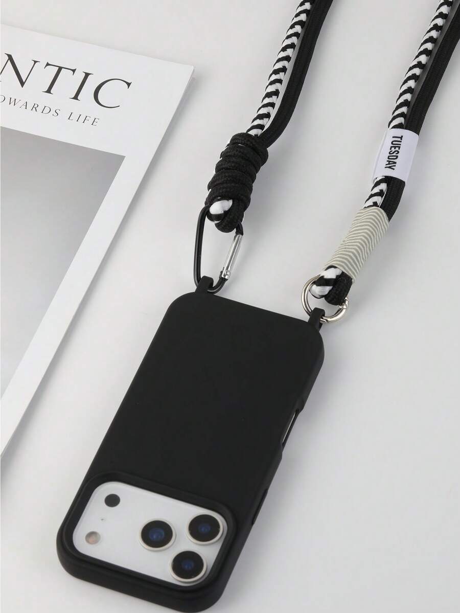 掛繩式黑色 TPU 厚紋可拆卸掛繩 TPU 軟手機殼，適用於 iPhone 17/16/15/14/13/12 Pro，戶外運動使用，專業禮品 - 黑色 - 查看 1