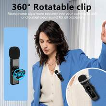 Micrófono inalámbrico de solapa con interfaz Tipo-C, plug and play, latencia ultra baja de 2.4G, con chip de cancelación de ruido incorporado, adecuado para grabación de video, entrevistas, podcasts, vlogs, etc., 50mAh, 0.185Wh - Negro - Ver 8