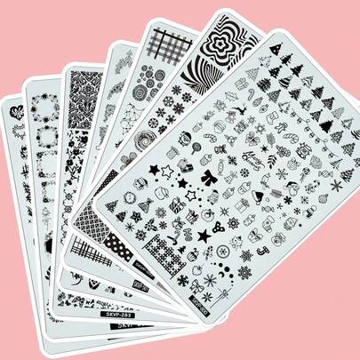 Stamping Plates With Lace Petals, Butterflies, Mandalas, Plants And Abstract Designs For Nail Art, Polish Printing Stencils And Molds,1set Fashion Nail Art Stamping Plates DIY Nail Transfer Print Template Nail Art Tools Christmas 1pc Nail Art Stamping Plate, Nail Art Accessories Tools Nail Salon Cartoon Ghost Heart Spider Web Bat Pumpkin Magician Print Zebra Print Plaid Animal Print Geometric Line Love Heart Design SKVP Style Printing Template