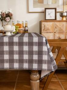 1 khăn trải bàn hình chữ nhật vải gingham, khăn trải bàn in kỹ thuật số họa tiết kẻ caro trâu có thể giặt được cho các buổi dã ngoại ngoài trời, phòng khách, nhà bếp và bữa tối ngày lễ, khăn trải bàn hình chữ nhật màu be - Xám - Xem 6