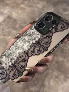 Europeiskt och amerikanskt svartvitt kontrastspetsmönster med fjäder IMD färgglatt silver skal för telefon kompatibelt med Apple 17 Pro Max 16 Pro personlig 15 Plus kreativ patchwork 13 12 kvinnor 11 skyddande skal - Svartvit - Visa 5
