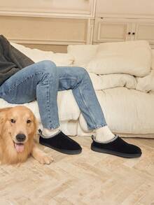 Men's Fuzzy Cozy Slippers – Genuine Suede, Indoor/Outdoor, Comfy Winter Footwear With Memory Foam And Furry Lining - màu đen - Xem 4