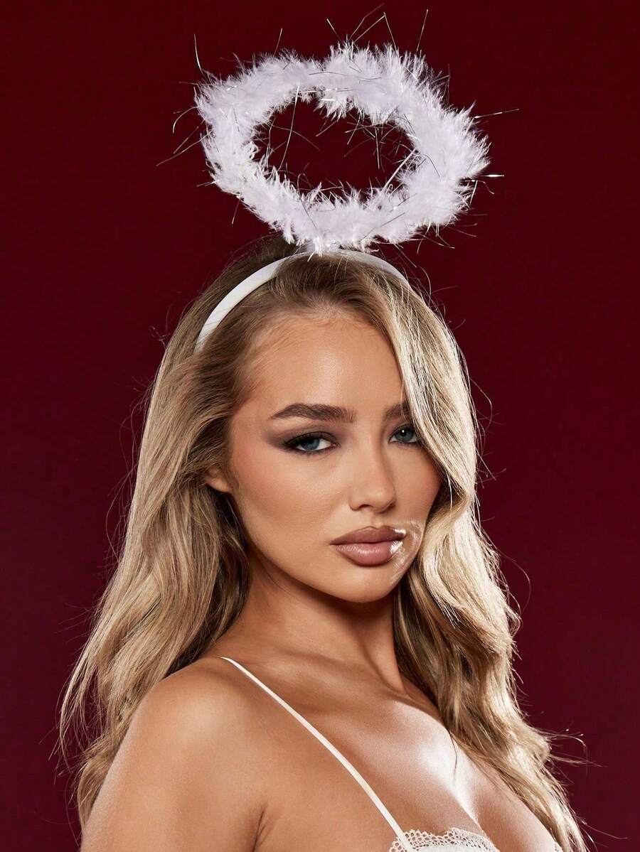 1pc Angel Halo Headband White Feather Christmas Holiday Party Costume Dress Up Accessory Halloween Cosplay Festive Celebration Props - Multicolor - View 1
